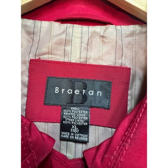 Braetan Women's Preppy Button Front Trench Coat Long Sleeve Size XL Red - Picture 3 of 10